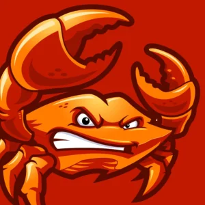 Cartoon illustration of an angry crab with large claws
