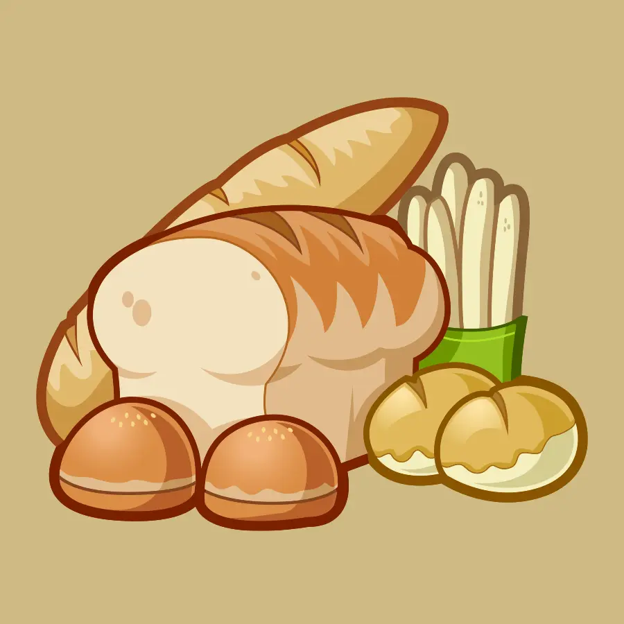 Cartoon bread and bakery products icon illustration.