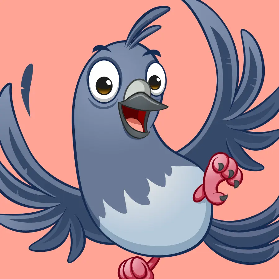 Cartoon illustration of a dove with spread wings and happy expression.