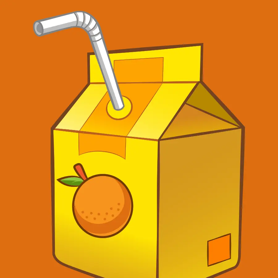 Icon illustration of a yellow-orange juice box with a flexible straw inserted at the top.