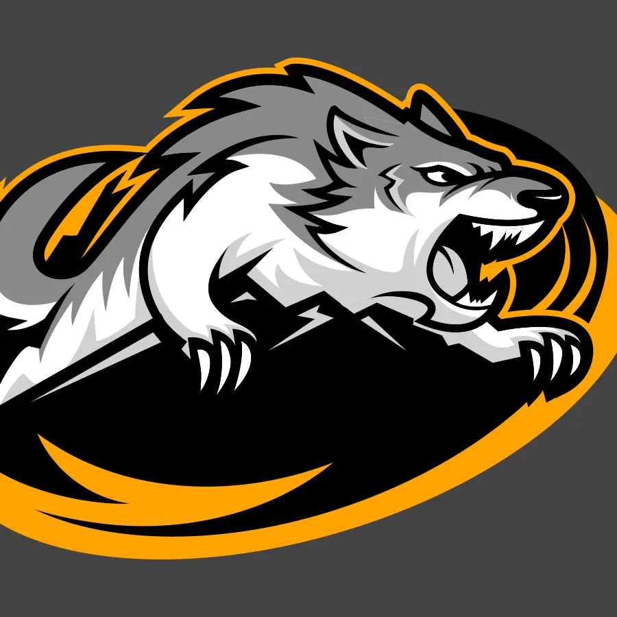 Bold and dynamic illustration of a fierce wolf mascot logo.
